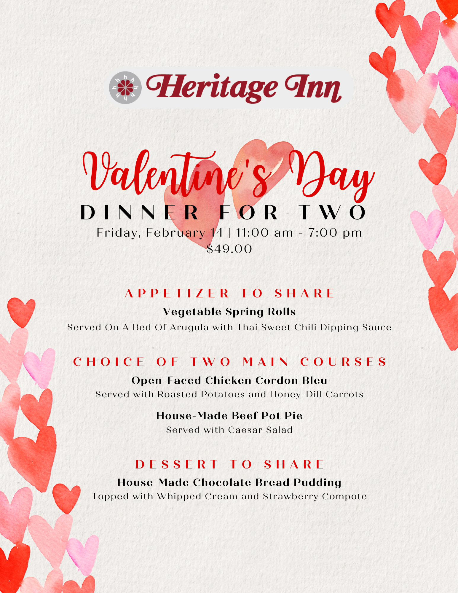 valentines day dinner menu for two